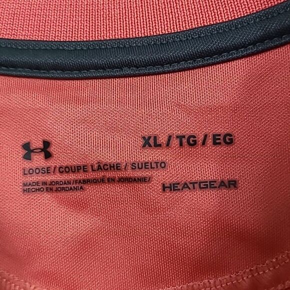 Men's XL UA Tech Polo Orange Performance Shirt HeatGear Golf Coach Work Uniform - Picture 4 of 9